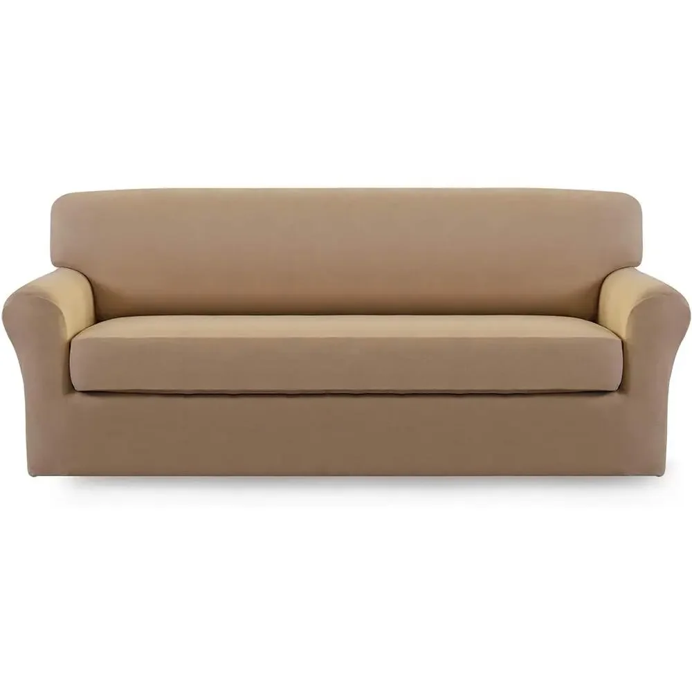 Microfiber Stretch Sofa Slipcover 2 Pieces (Loveseat, Camel）